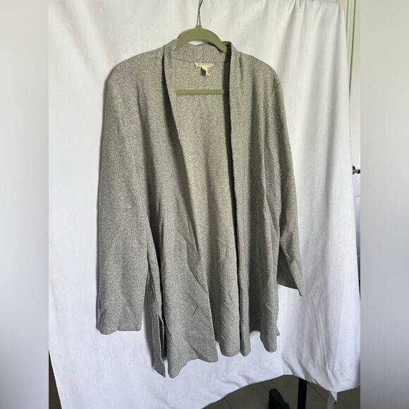 Eileen Fisher Open Front Cardigan Duster Gray Organic Cotton Linen Blend size L - Picture 2 of 6